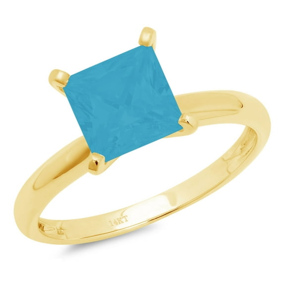 1.5 ct Princess Cut Simulated Turquoise Solitaire 18K Yellow Gold Womens Engagement Ring