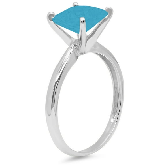 1.5 ct Princess Cut Simulated Turquoise Solitaire Engagement Ring for Women in 18K White Gold