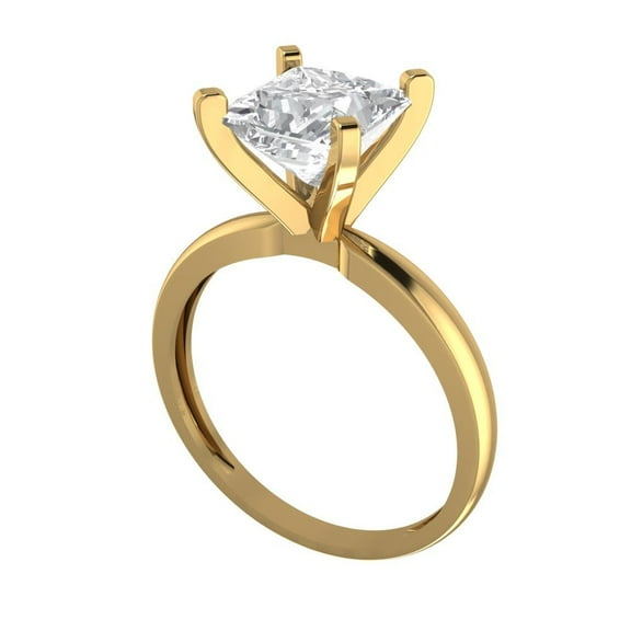 1.5 ct Princess Cut White Sapphire Solitaire Engagement Ring for Women in 14K Yellow Gold