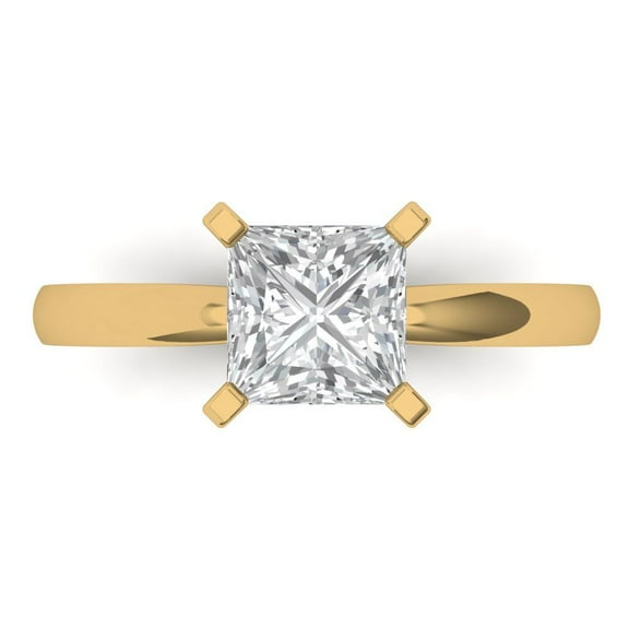 1.5 ct Princess Cut White Sapphire Solitaire Engagement Ring for Women in 14K Yellow Gold