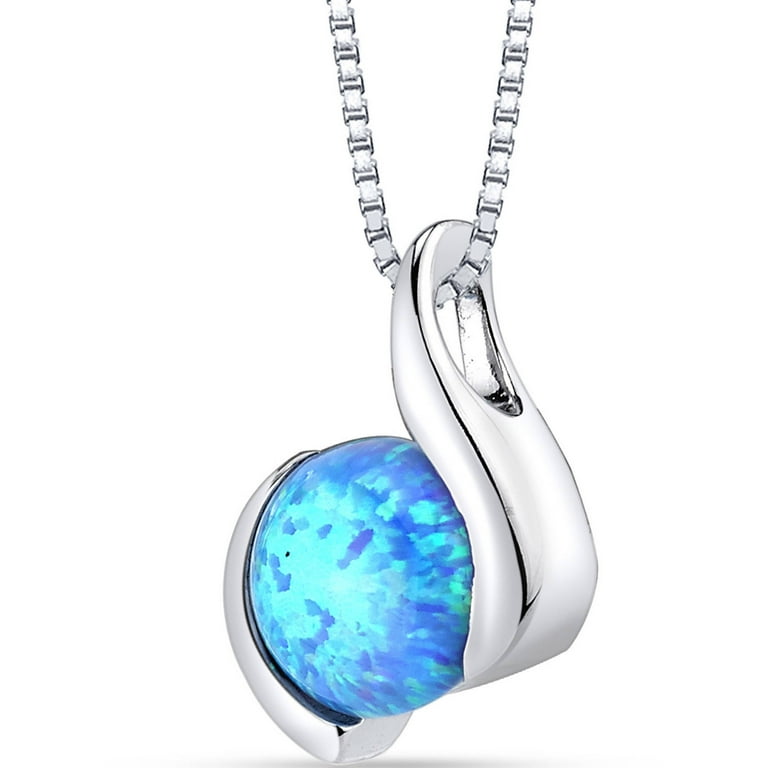 Sterling Silver Created Blue Opal Circle Necklace Sterling Silver Created Blue Opal Circle Necklace