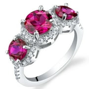 ORAVO 1.5 ct Round Created Ruby Halo Ring in Sterling Silver
