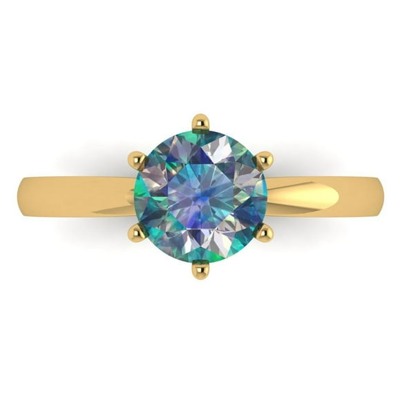 1.5 ct Round Cut Blue Moissanite Solitaire Engagement Ring for Women in 18K Yellow Gold