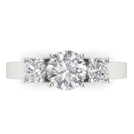 Clara Pucci 14K White Gold 1.5ct Clear Three-Stone Ring for Women