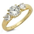 thumbnail image 1 of 1.5 ct Round Cut Genuine Cultured Diamond VS1-VS2 J-K 14K Yellow Gold Three-Stone Promise Wedding Statement Engagement Designer Ring W/ Crystal side stones size 9, 1 of 7