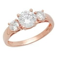 thumbnail image 1 of 1.5 ct Round Cut Genuine Cultured Diamond VS1-VS2 J-K 18K Rose Gold Three-Stone Promise Wedding Statement Engagement Designer Ring W/ Crystal side stones size 4.5, 1 of 7