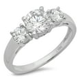 thumbnail image 1 of 1.5 ct Round Cut Genuine Cultured Diamond VS1-VS2 J-K 18K White Gold Three-Stone Promise Wedding Statement Engagement Designer Ring W/ Crystal side stones size 6.5, 1 of 7
