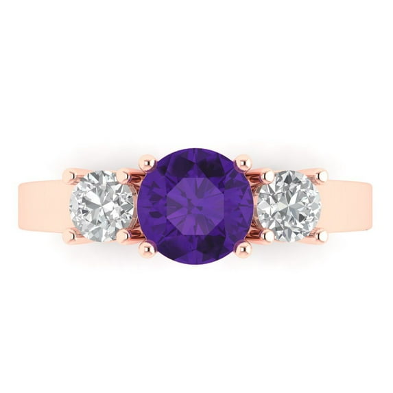 1.5 ctw 3 Stone Anniversary Ring for Women | Round Cut Natural Amethyst | Hyperallergenic Solid 18K Rose Gold