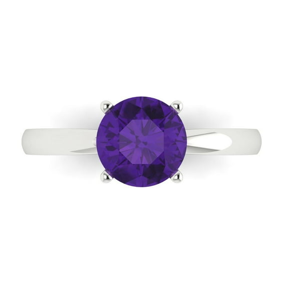 1.5 ct Round Cut Natural Amethyst Solitaire 14K White Gold Womens Engagement Ring