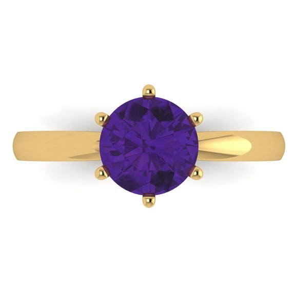 Clara Pucci 14K Yellow Gold Solid Gold Amethyst Solitaire Anniversary Ring for Women - 1.5 cttw Round Cut