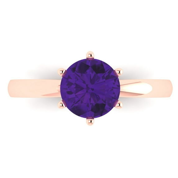1.5 ctw Solitaire Anniversary Ring for Women | Round Cut Natural Amethyst | Hyperallergenic Solid 18K Rose Gold
