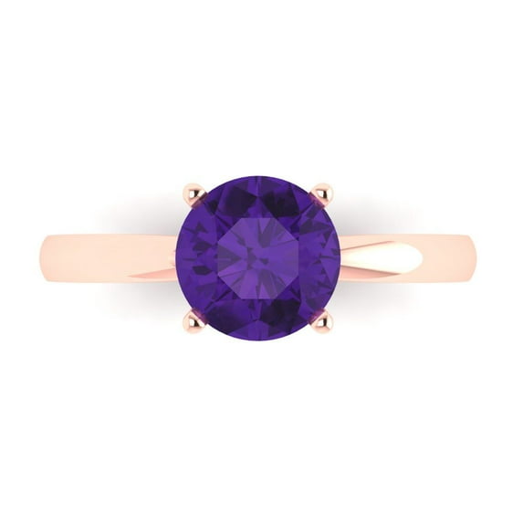 1.5 ctw Solitaire Anniversary Ring for Women | Round Cut Natural Amethyst | Hyperallergenic Solid 18K Rose Gold