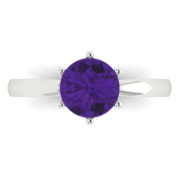1.5 ctw Solitaire Anniversary Ring for Women | Round Cut Natural Amethyst | Hyperallergenic Solid 18K White Gold
