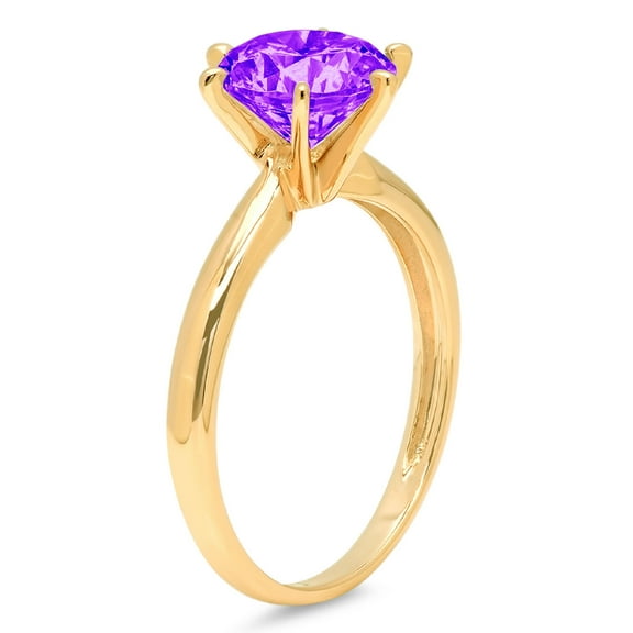 1.5 ct Round Cut Natural Amethyst Solitaire Engagement Ring for Women in 18K Yellow Gold
