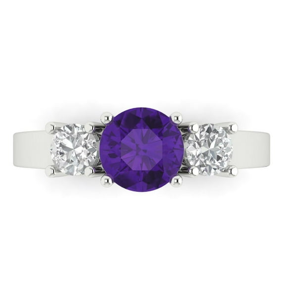 1.5 ct Round Cut Natural Amethyst Three-Stone Engagement Ring for Women in 14K White Gold
