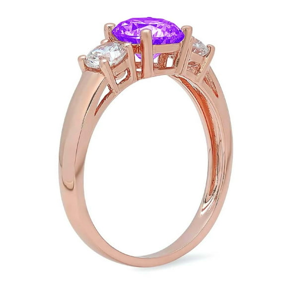 1.5 ct Round Cut Natural Amethyst Three-Stone Engagement Ring for Women in 18K Rose Gold
