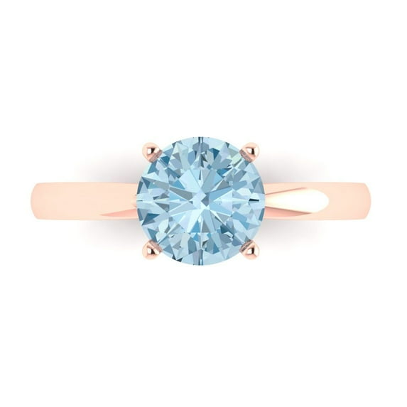 1.5 ctw Solitaire Anniversary Ring for Women | Round Cut Natural Aquamarine | Hyperallergenic Solid 14K Rose Gold