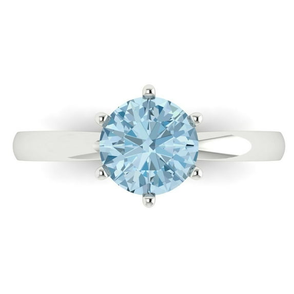 Clara Pucci 14K White Gold Solid Gold Aquamarine Solitaire Anniversary Ring for Women - 1.5 cttw Round Cut