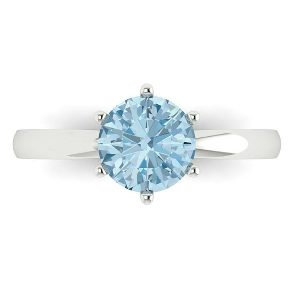 1.5 ct Round Cut Natural Aquamarine Solitaire Engagement Ring for Women in 14K White Gold