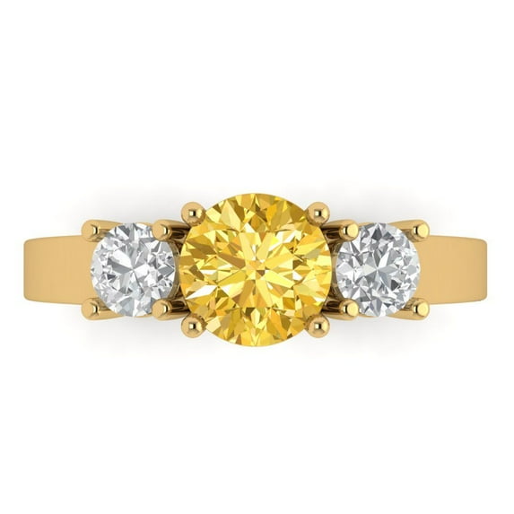 Clara Pucci 14K Yellow Gold Solid Gold Citrine Three-Stone Anniversary Ring for Women - 1.5 cttw Round Cut