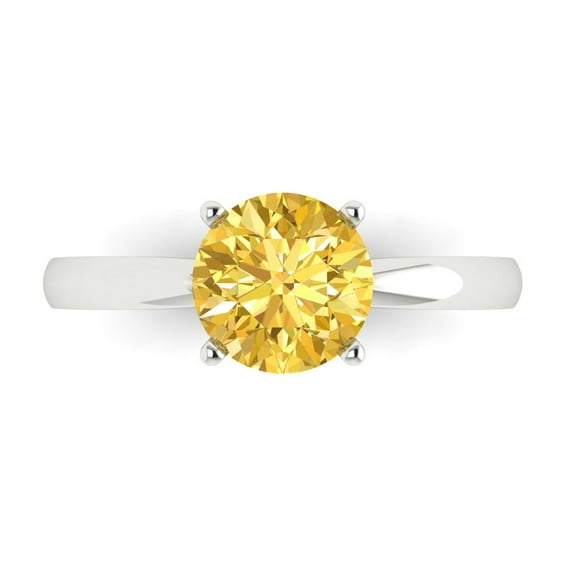 1.5 ct Round Cut Natural Citrine Solitaire 14K White Gold Womens Engagement Ring