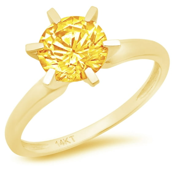 1.5 ct Round Cut Natural Citrine Solitaire 14K Yellow Gold Womens Engagement Ring