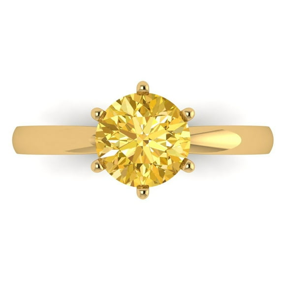 Clara Pucci 14K Yellow Gold 1.5ct Citrine Solitaire Ring for Women