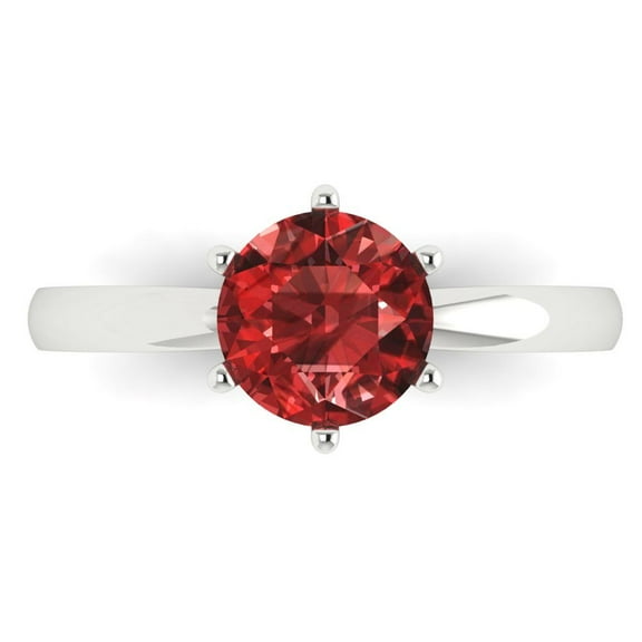 1.5 ct Round Cut Natural Garnet Solitaire Engagement Ring for Women in 18K White Gold