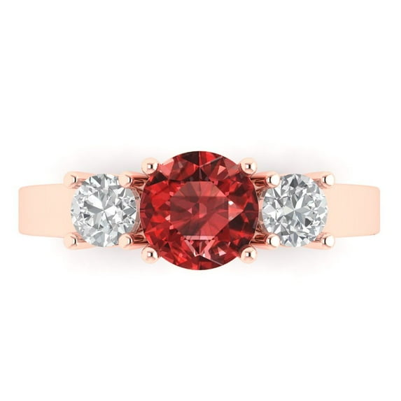 Clara Pucci 14K Rose Gold 1.5ct Garnet Three-Stone Ring for Women