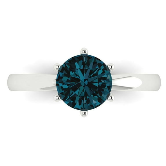 Clara Pucci 14K White Gold Solid Gold LondonBlueTopaz Solitaire Anniversary Ring for Women - 1.5 cttw Round Cut
