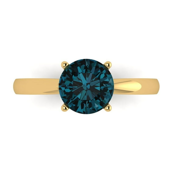 Clara Pucci 14K Yellow Gold Solid Gold LondonBlueTopaz Solitaire Anniversary Ring for Women - 1.5 cttw Round Cut