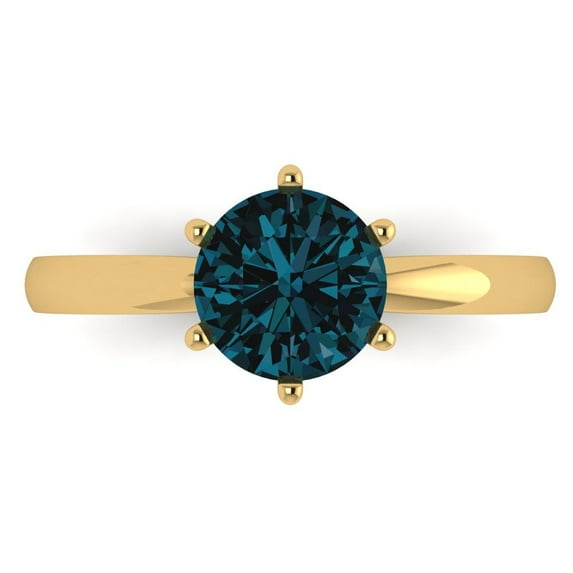 1.5 ctw Solitaire Anniversary Ring for Women | Round Cut Natural London Blue Topaz | Hyperallergenic Solid 18K Yellow Gold