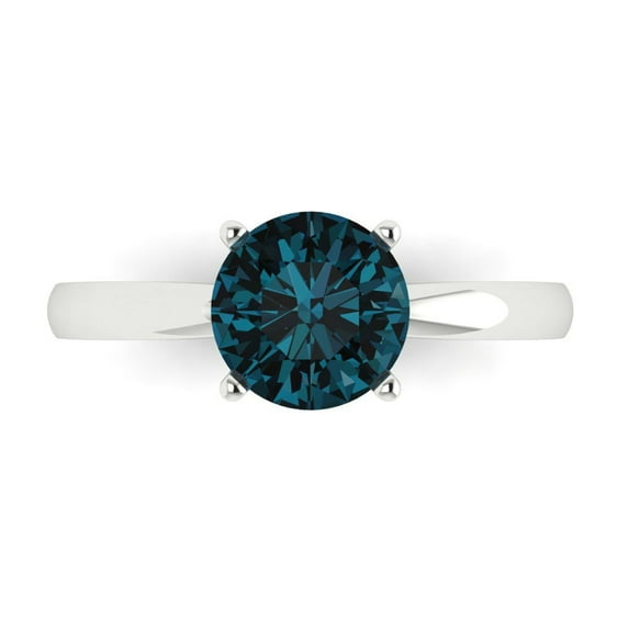1.5 ct Round Cut Natural London Blue Topaz Solitaire Engagement Ring for Women in 18K White Gold