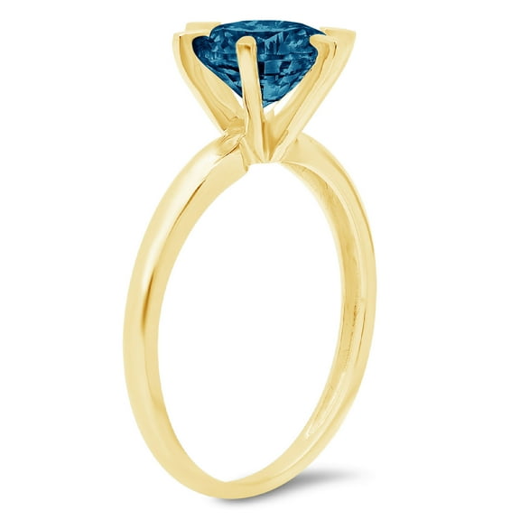 1.5 ct Round Cut Natural London Blue Topaz Solitaire Engagement Ring for Women in 18K Yellow Gold