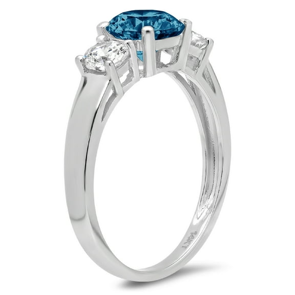 1.5 ct Round Cut Natural London Blue Topaz Three-Stone Engagement Ring for Women in 18K White Gold
