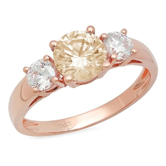 1.5 ct Round Cut Natural Morganite 3 Stone 18K Rose Gold Womens Engagement Ring