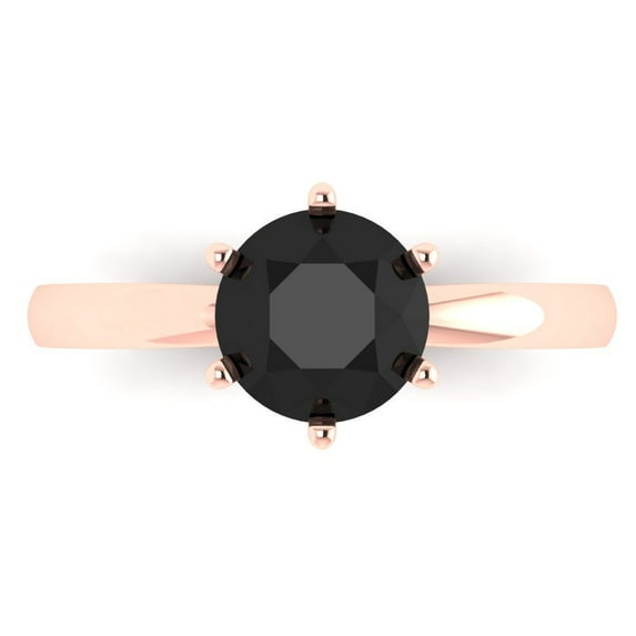 Clara Pucci 14K Rose Gold Solid Gold Onyx Solitaire Anniversary Ring for Women - 1.5 cttw Round Cut