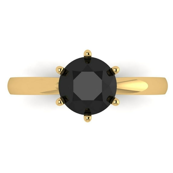 1.5 ct Round Cut Natural Onyx Solitaire Engagement Ring for Women in 18K Yellow Gold