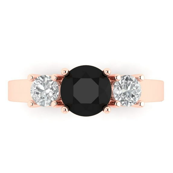 1.5 ct Round Cut Natural Onyx Three-Stone Engagement Ring for Women in 18K Rose Gold