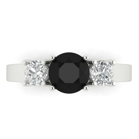 1.5 ct Round Cut Natural Onyx Three-Stone Engagement Ring for Women in 18K White Gold