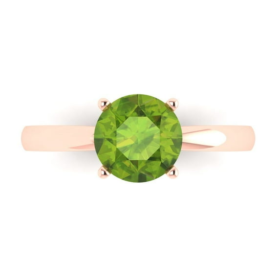 Clara Pucci 14K Rose Gold Solid Gold Peridot Solitaire Anniversary Ring for Women - 1.5 cttw Round Cut