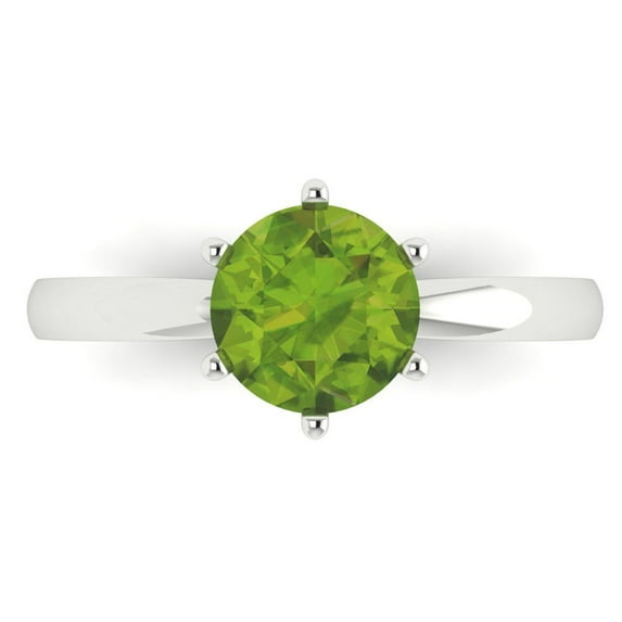 1.5 ctw Solitaire Anniversary Ring for Women | Round Cut Natural Peridot | Hyperallergenic Solid 14K White Gold