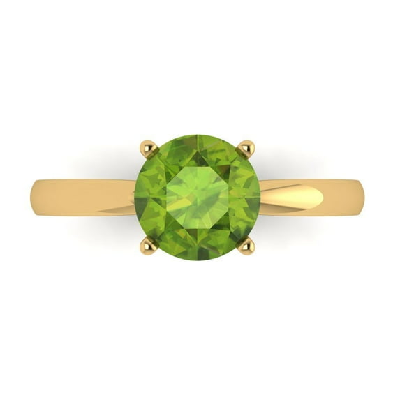 Clara Pucci 14K Yellow Gold Solid Gold Peridot Solitaire Anniversary Ring for Women - 1.5 cttw Round Cut
