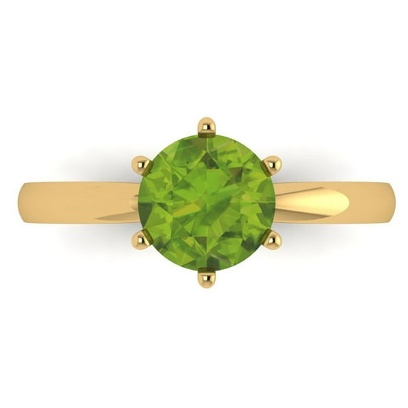 1.5 ctw Solitaire Anniversary Ring for Women | Round Cut Natural Peridot | Hyperallergenic Solid 18K Yellow Gold