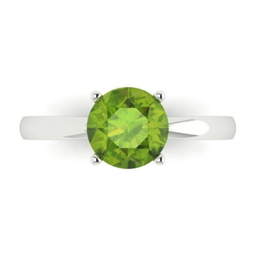1.5 ct Round Cut Natural Peridot Solitaire Engagement Ring for Women in 14K White Gold