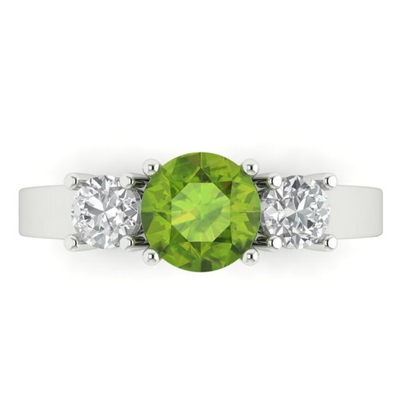 Clara Pucci 14K White Gold 1.5ct Peridot Three-Stone Ring for Women