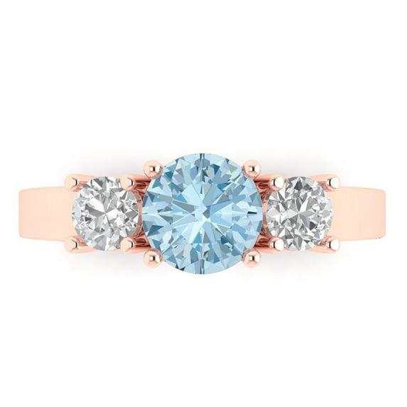 1.5 ct Round Cut Natural Sky Blue Topaz 3 Stone 14K Rose Gold Womens Engagement Ring