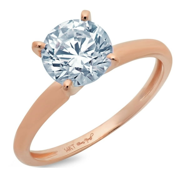1.5 ct Round Cut Natural Sky Blue Topaz Solitaire 14K Rose Gold Womens Engagement Ring