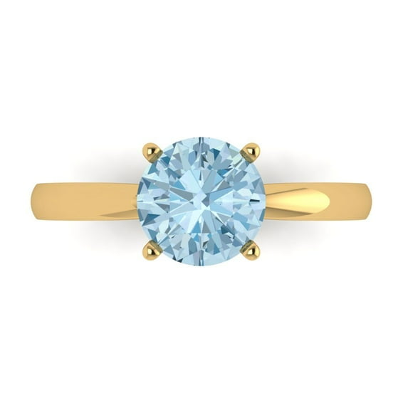 1.5 ctw Solitaire Anniversary Ring for Women | Round Cut Natural Sky Blue Topaz | Hyperallergenic Solid 14K Yellow Gold
