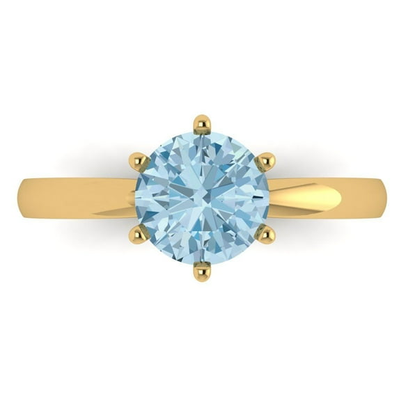 1.5 ct Round Cut Natural Sky Blue Topaz Solitaire 14K Yellow Gold Womens Engagement Ring